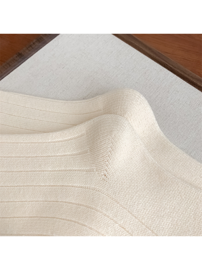 Close-up of the shaped heel and ribbed knit pattern