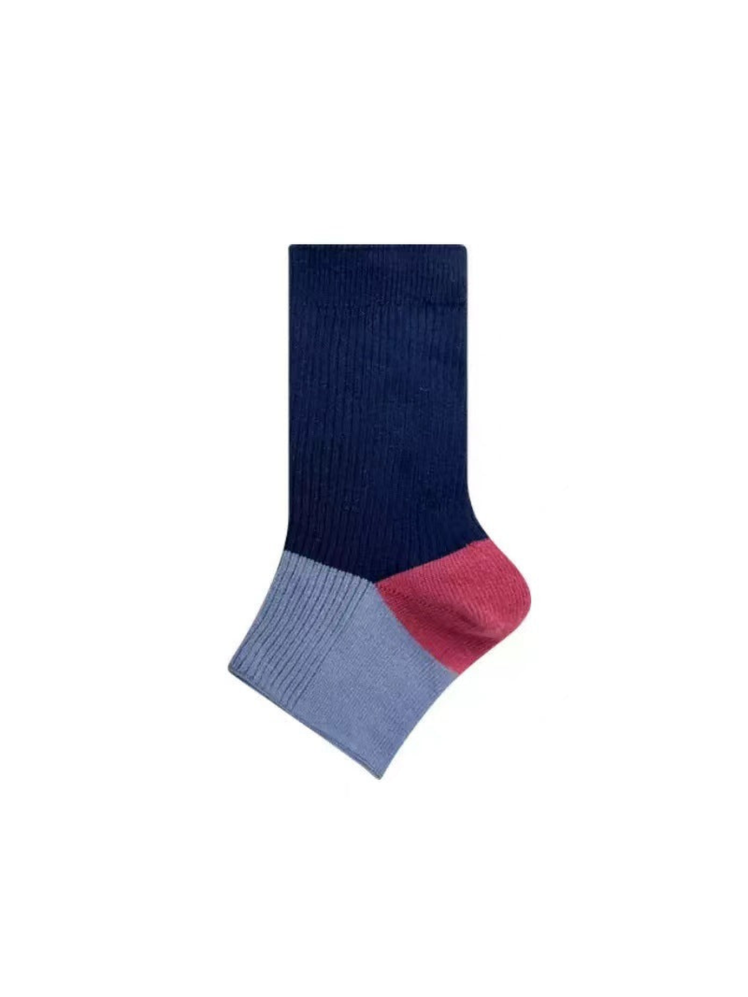 Navy, light blue and rose color-block open-toe sock