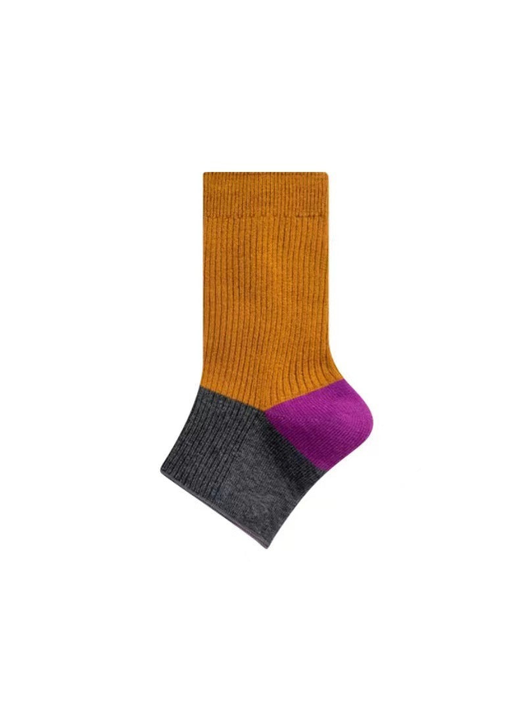 Mustard, dark gray and purple color-block open-toe sock