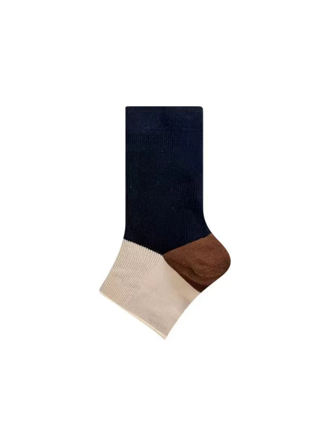 Black, ivory and brown color-block open-toe sock