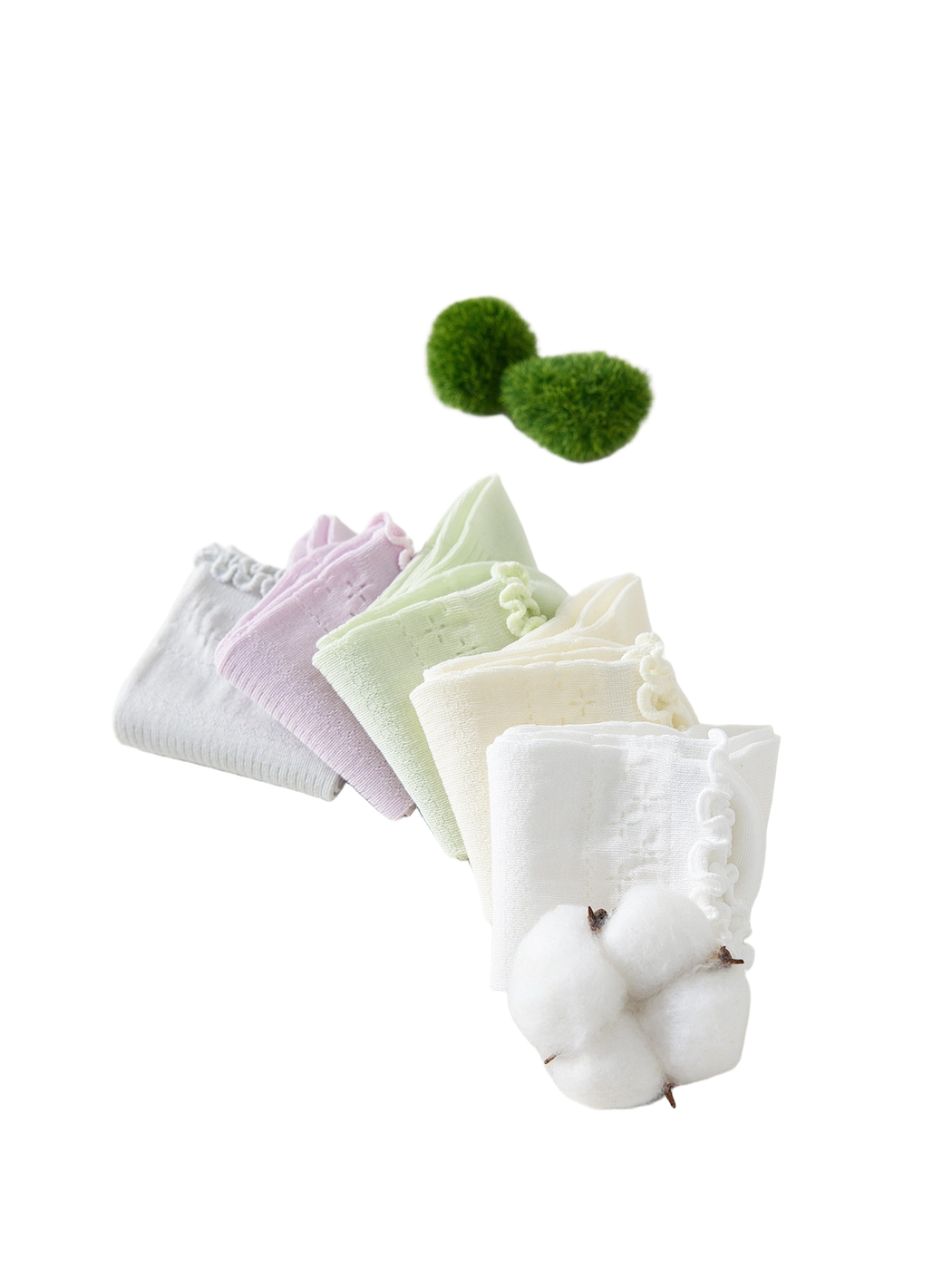 Folded pointelle crew socks in white and pastel colors