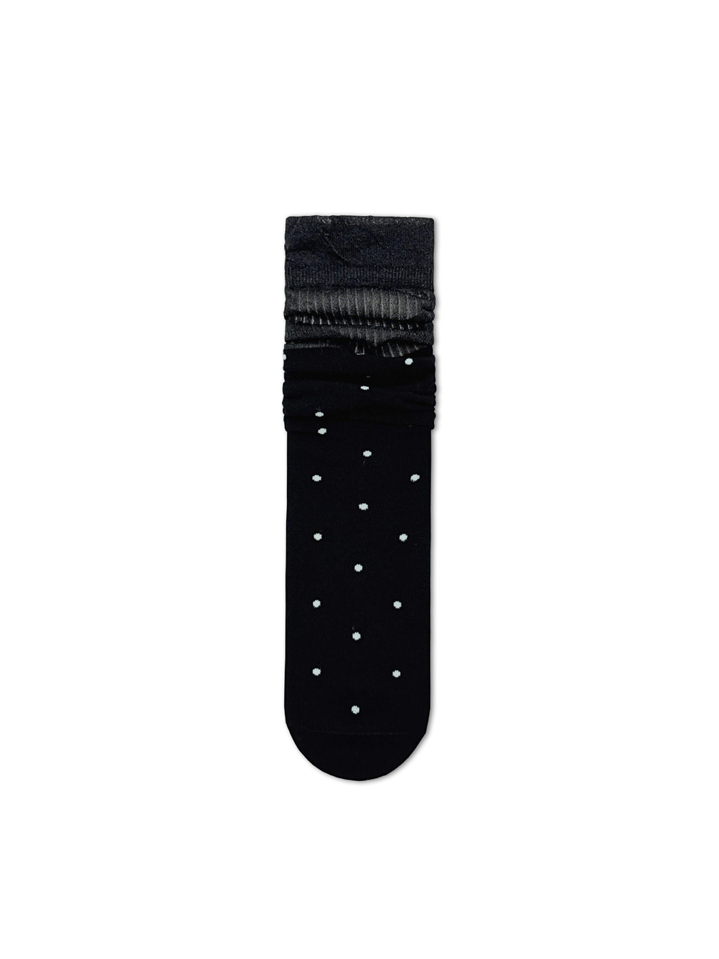 Black polka-dot crew sock with contrasting sheer cuff