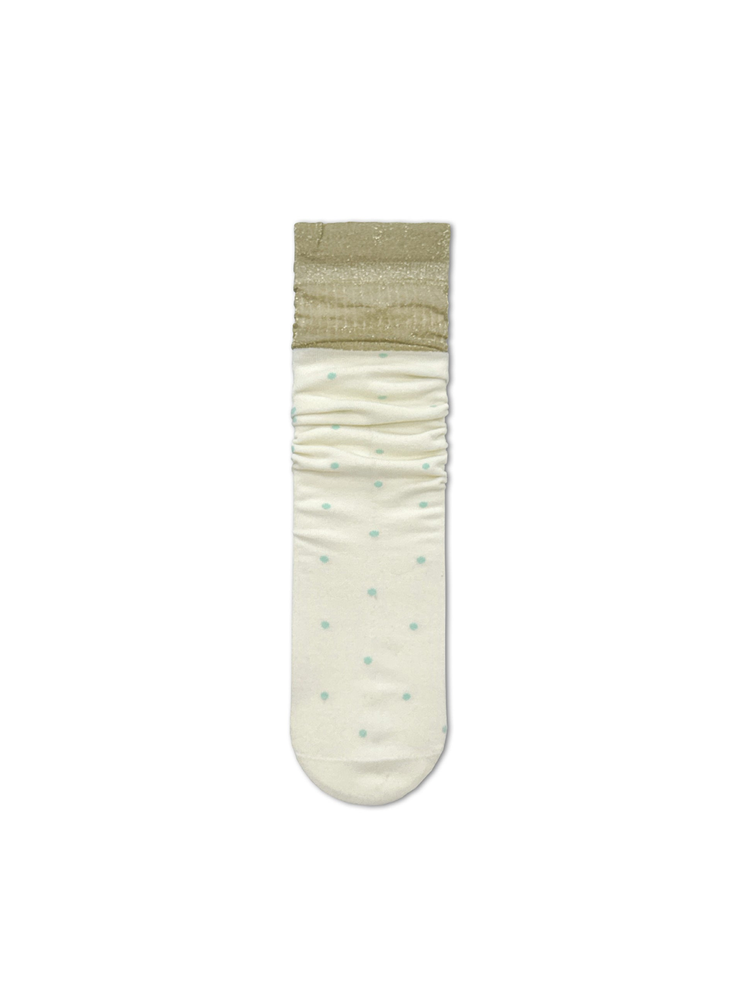 Ivory polka-dot crew sock with contrasting sheer cuff