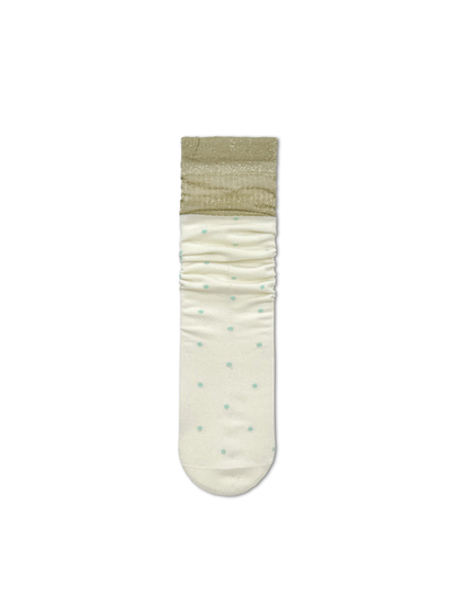 Ivory polka-dot crew sock with contrasting sheer cuff