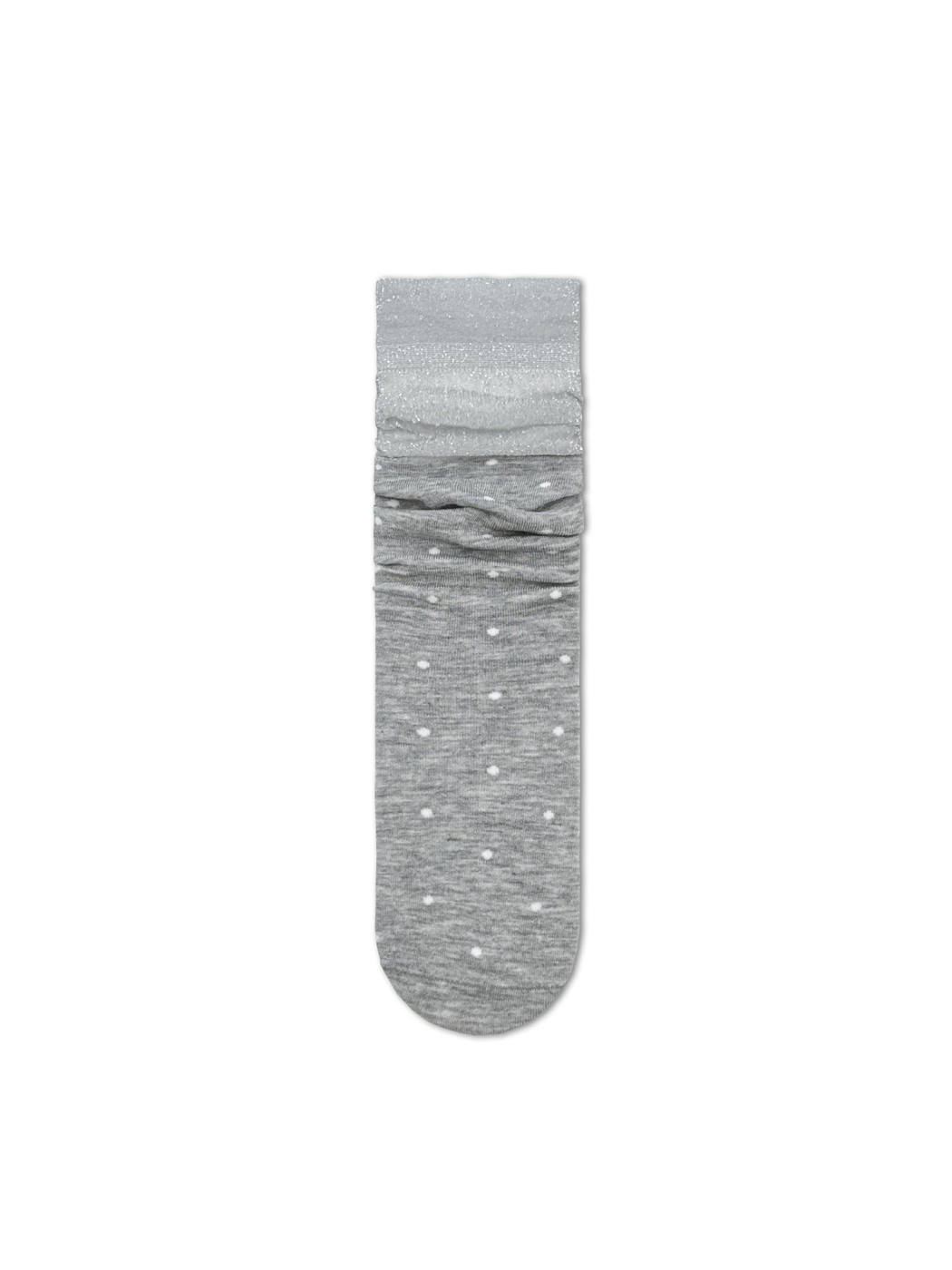 Gray polka-dot crew sock with contrasting sheer cuff