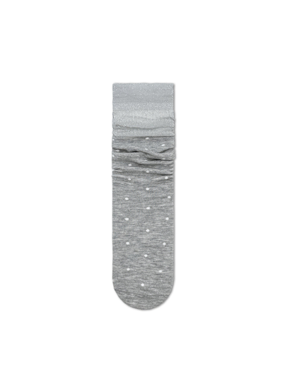 Gray polka-dot crew sock with contrasting sheer cuff