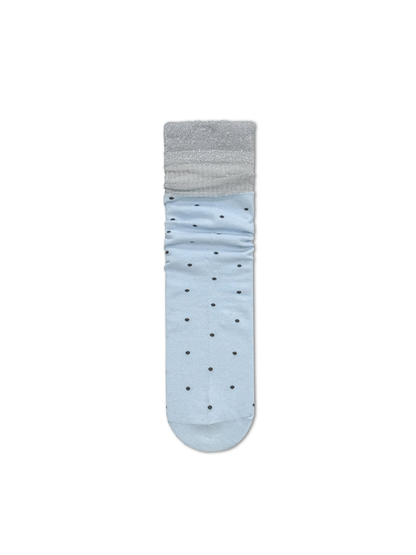 Light blue polka-dot crew sock with contrasting sheer cuff