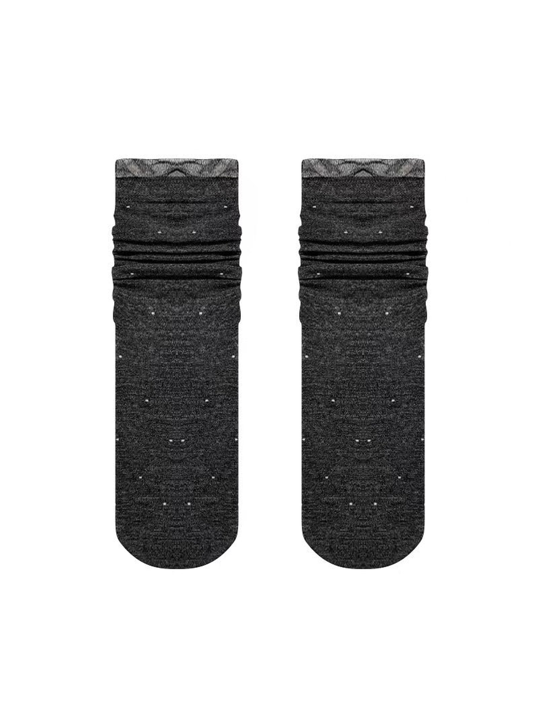 Dark gray dotted crew socks with sheer ruffled cuffs