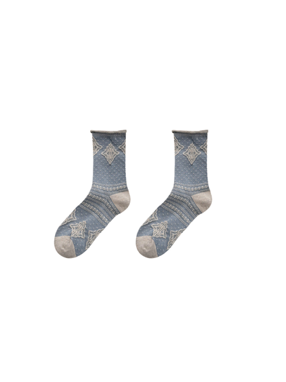 Dusty blue diamond-pattern crew socks, pair view