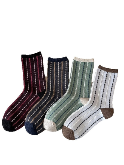 Mixed-color assortment of four striped crew sock styles