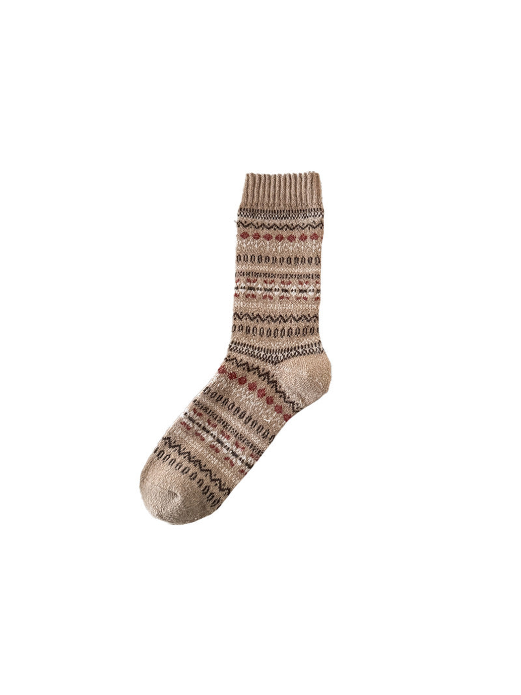 Beige crew sock with multicolor geometric bands