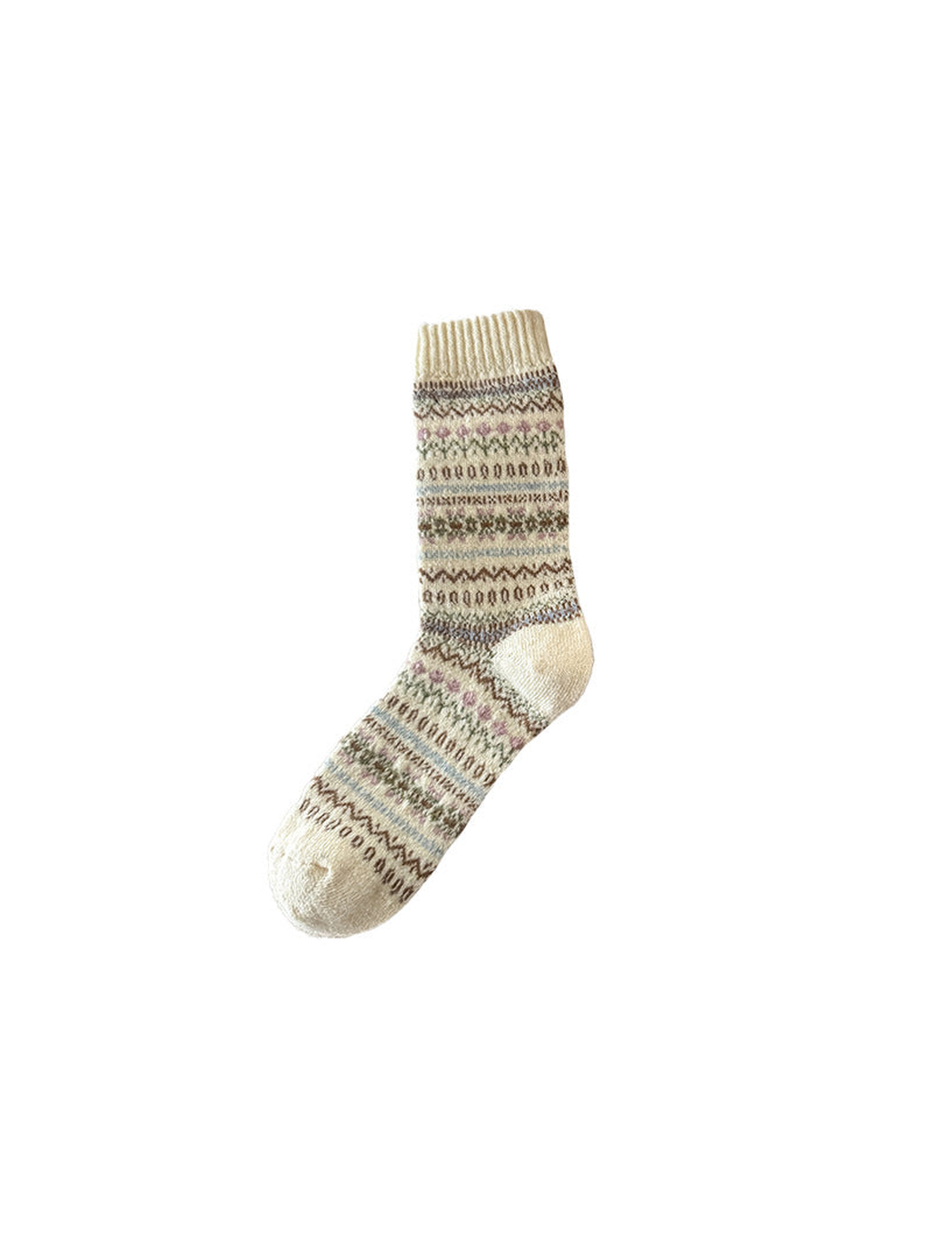 Cream crew sock with pastel geometric bands