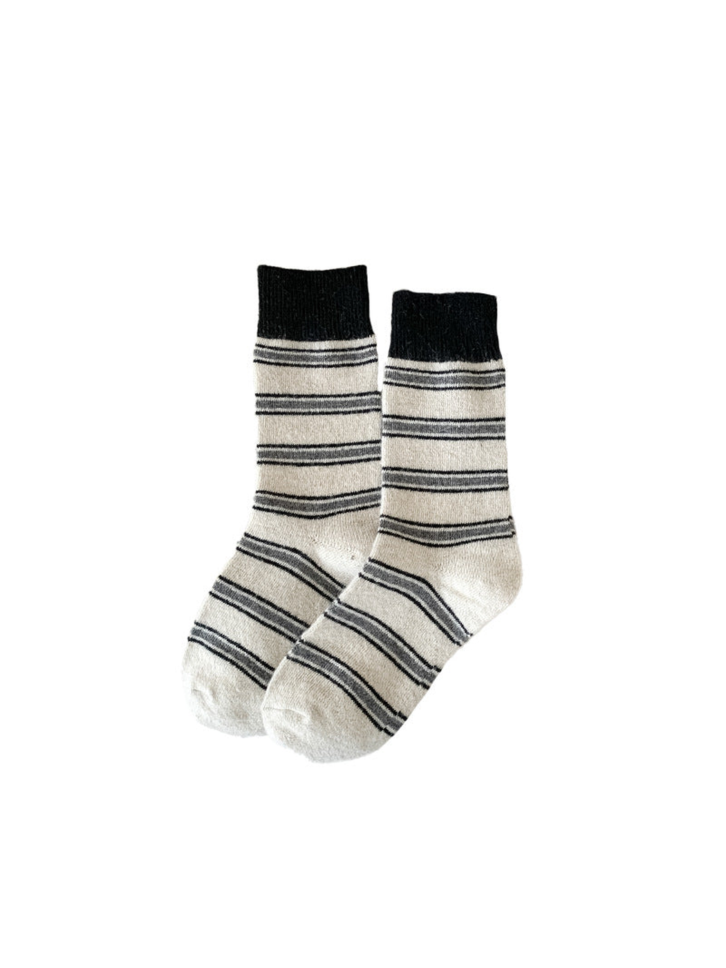 Ivory striped crew socks with black ribbed cuffs