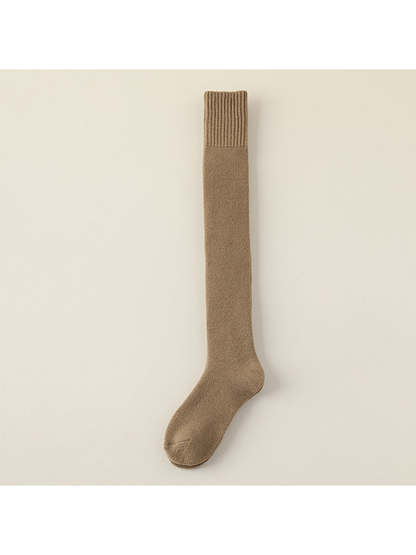 Light coffee over-the-knee sock with a wide ribbed cuff
