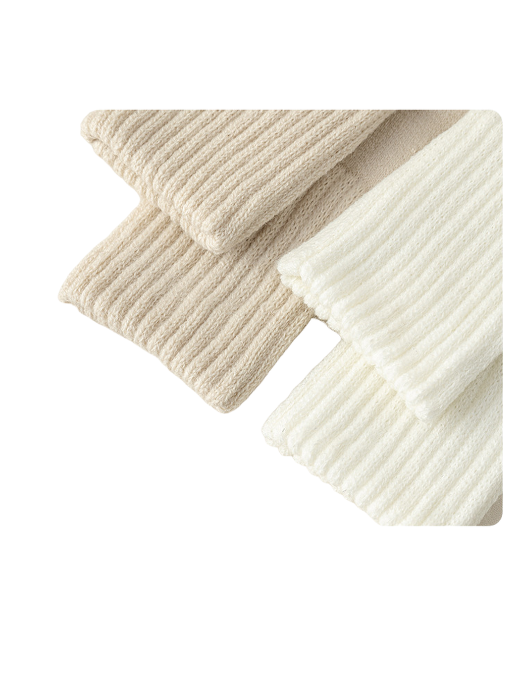 Close-up of cream and white wide ribbed sock cuffs