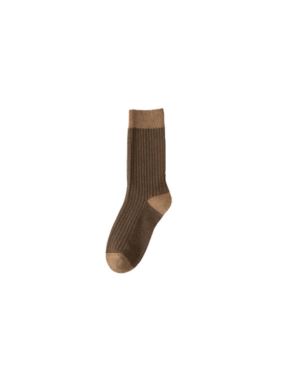 Dark brown ribbed crew sock with contrasting cuff, heel, and toe
