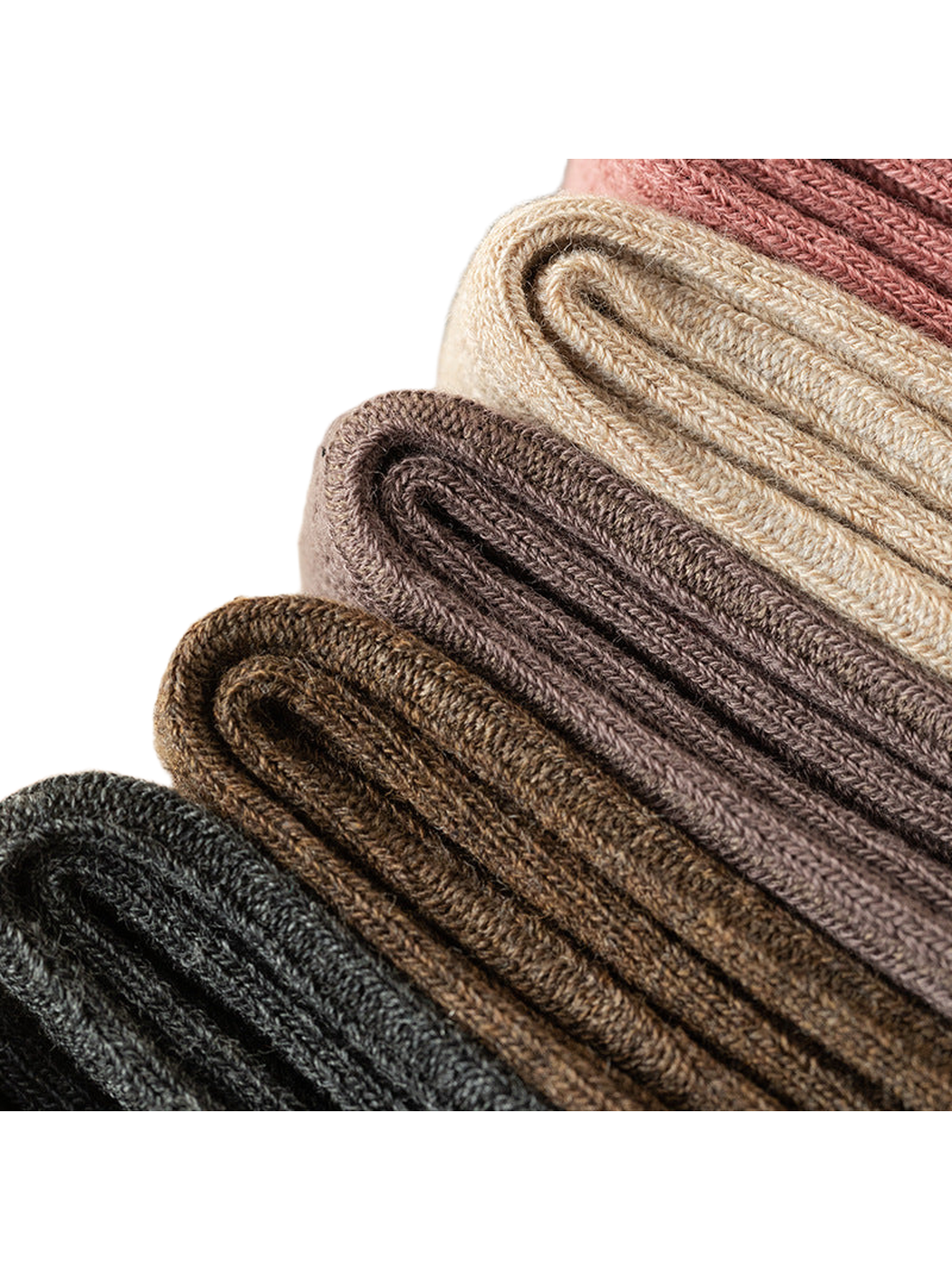 Close-up of folded ribbed socks in assorted colors