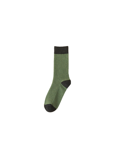 Green ribbed crew sock with dark cuff, heel, and toe