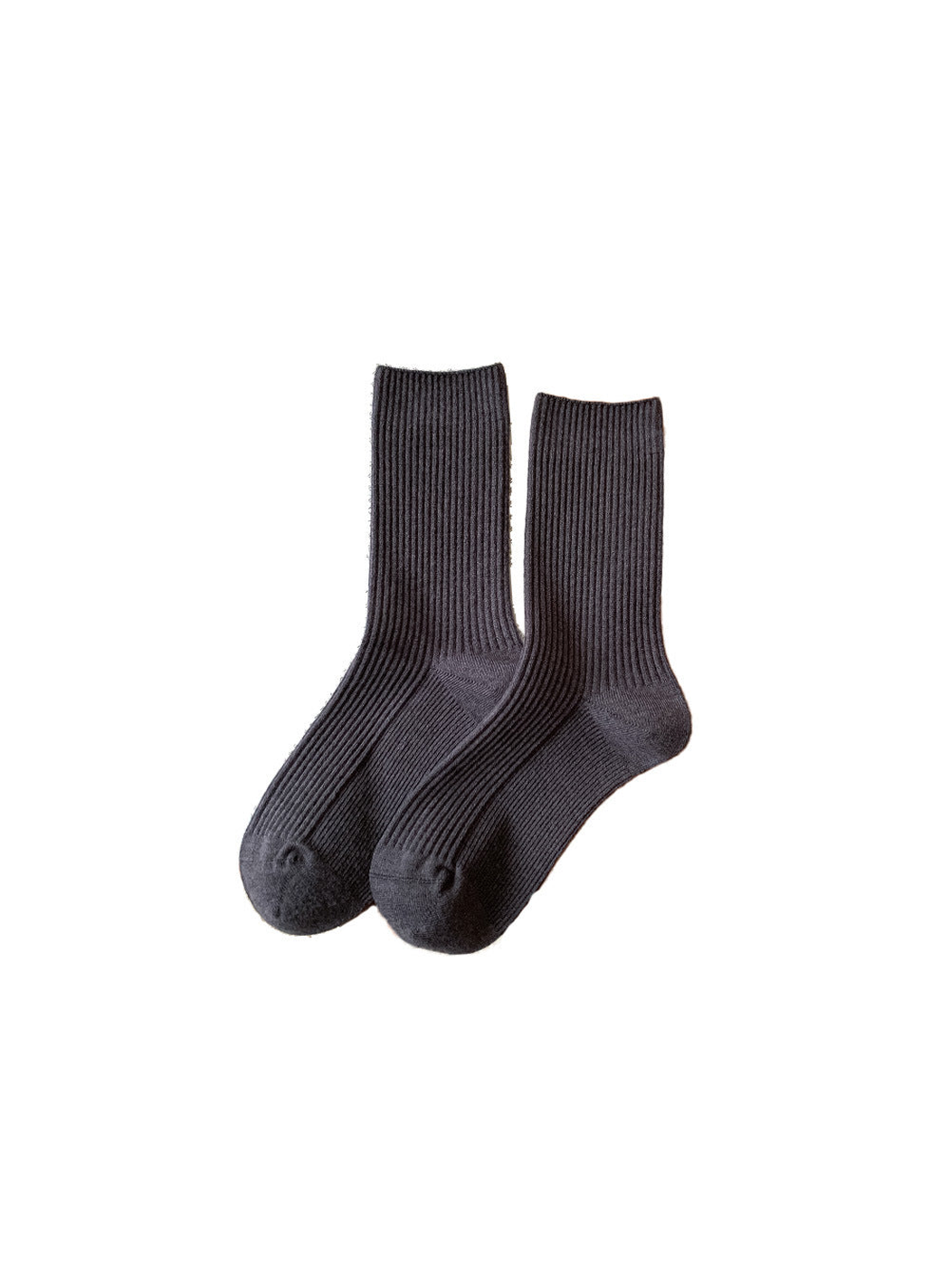 Dark gray ribbed crew socks on a white background
