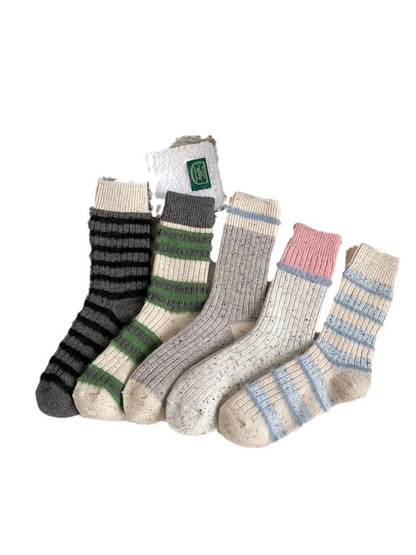 Five crew sock styles displayed together on a white background