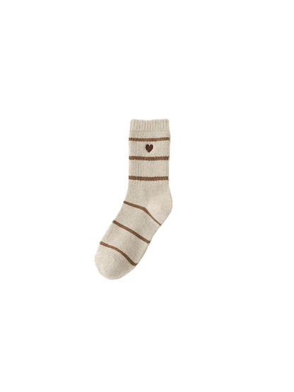 Beige striped crew sock with heart motif