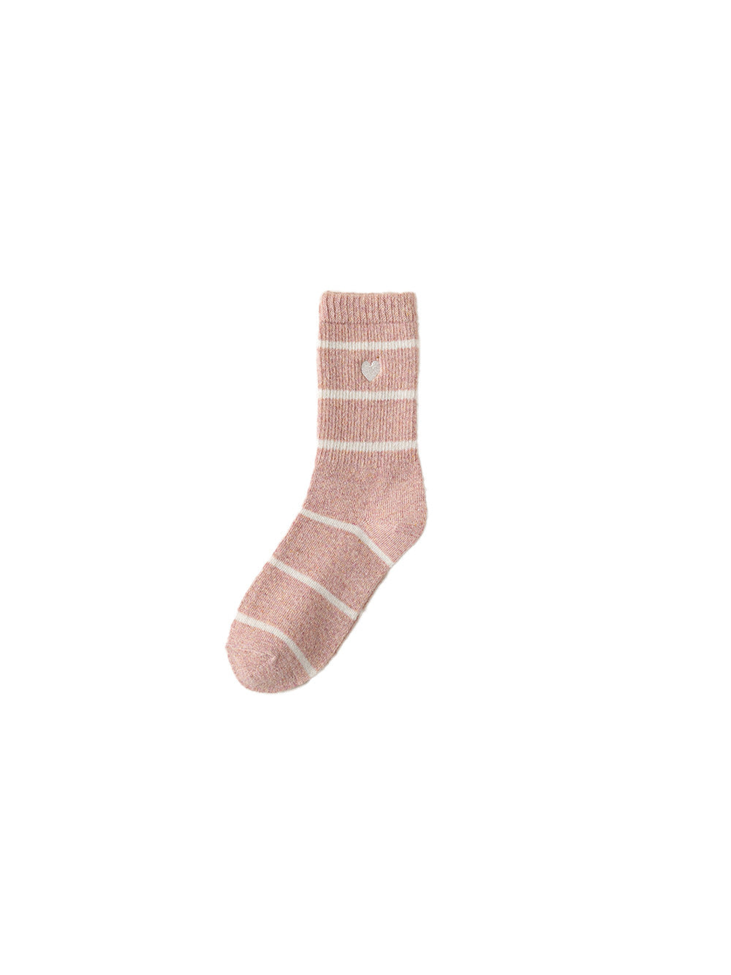 Pink striped crew sock with white heart motif
