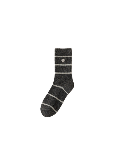 Dark gray striped crew sock with light heart motif