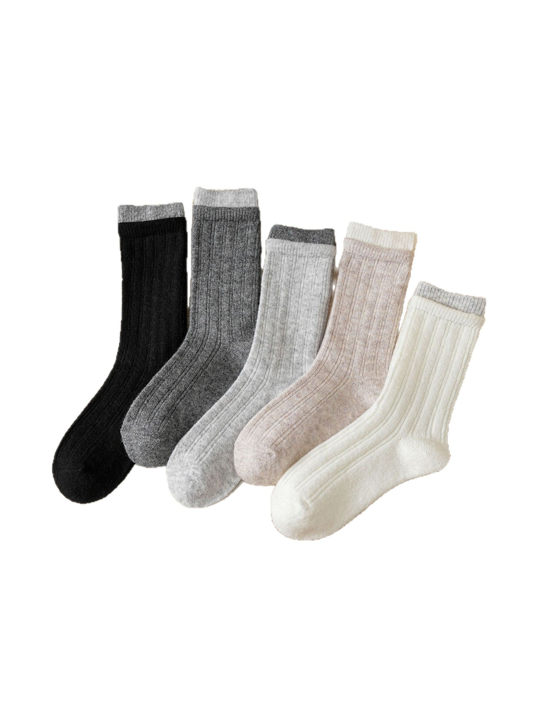 Five ribbed crew sock colors with contrasting double cuffs
