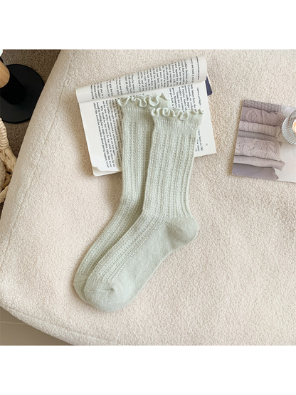Mint ribbed crew socks with ruffled cuffs