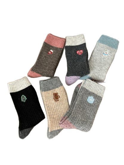 Six ribbed crew sock styles with contrasting cuffs, heels and toes