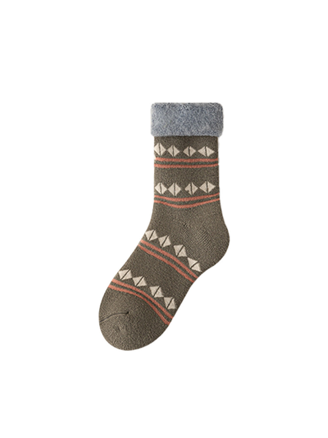 Dark gray crew sock with diamond bands and a folded gray cuff
