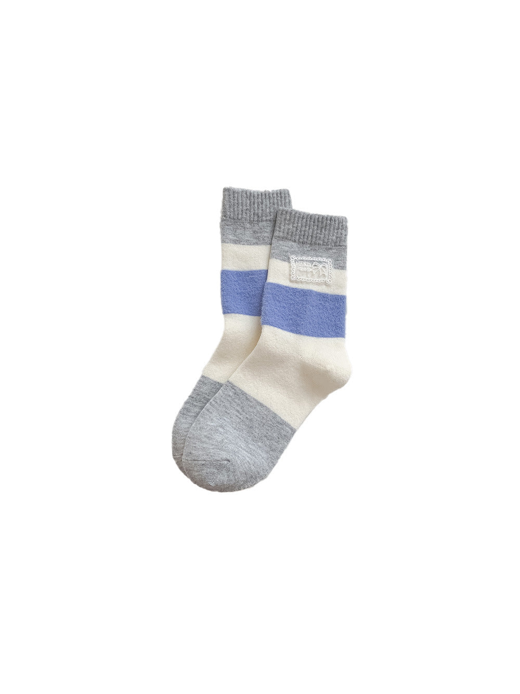 Gray, cream and blue color-block crew socks