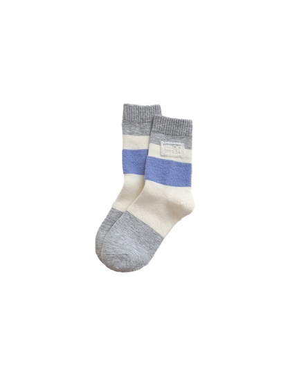 Gray, cream and blue color-block crew socks
