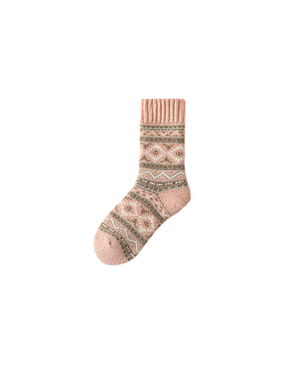 Dusty pink geometric-pattern crew sock on a white background