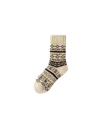 Ivory geometric-pattern crew sock on a white background
