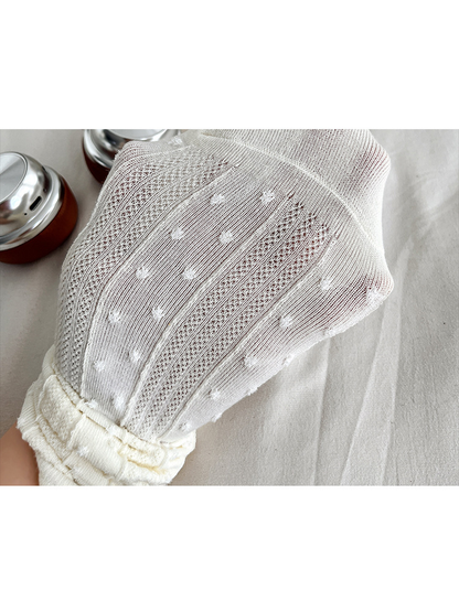 Close-up of the dotted knit and sheer pointelle panels