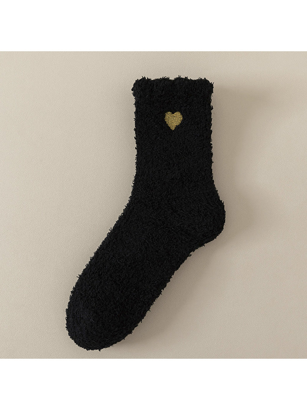 Black fuzzy ankle sock with gold heart detail