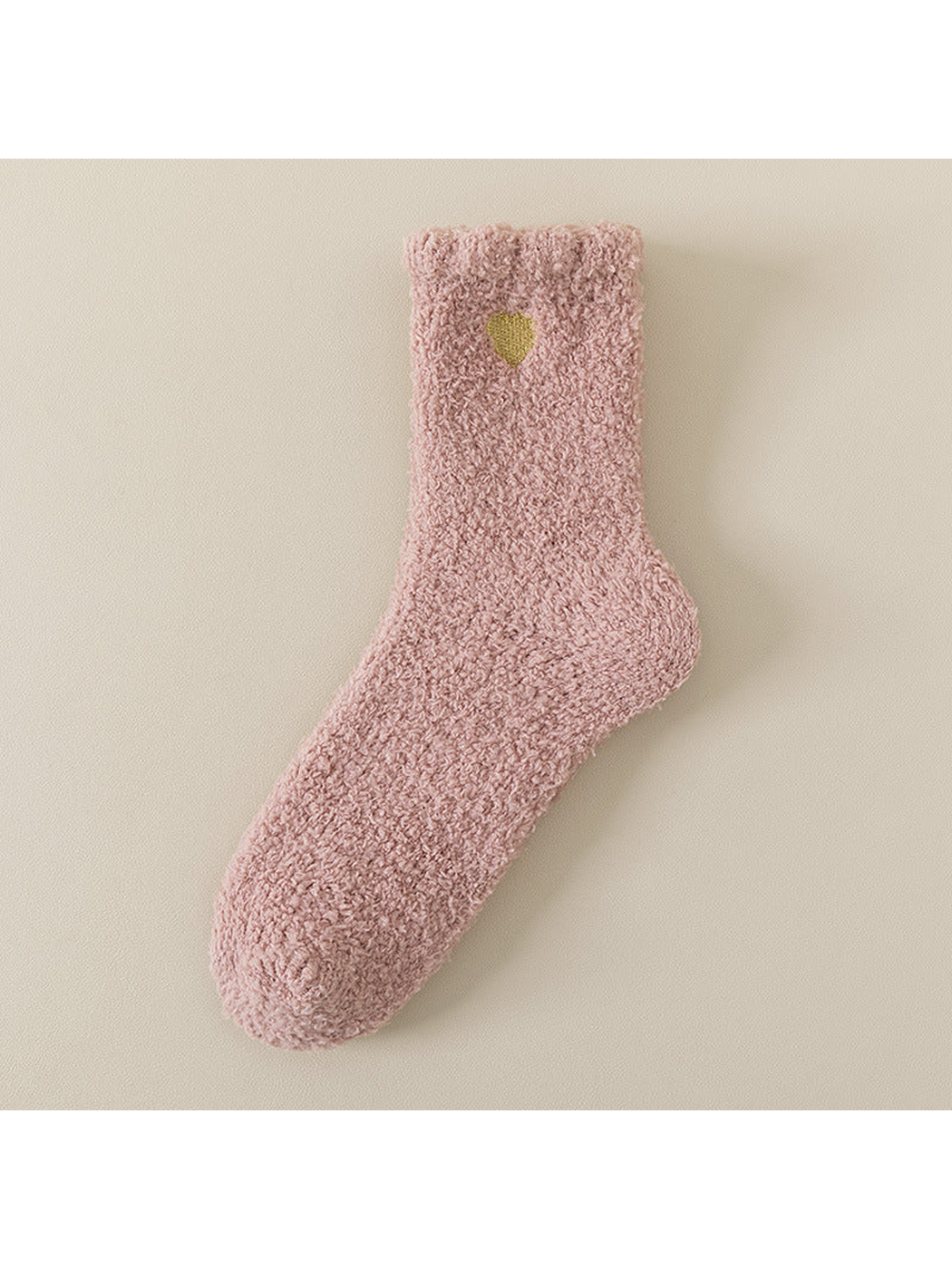 Dusty pink fuzzy ankle sock with gold heart detail