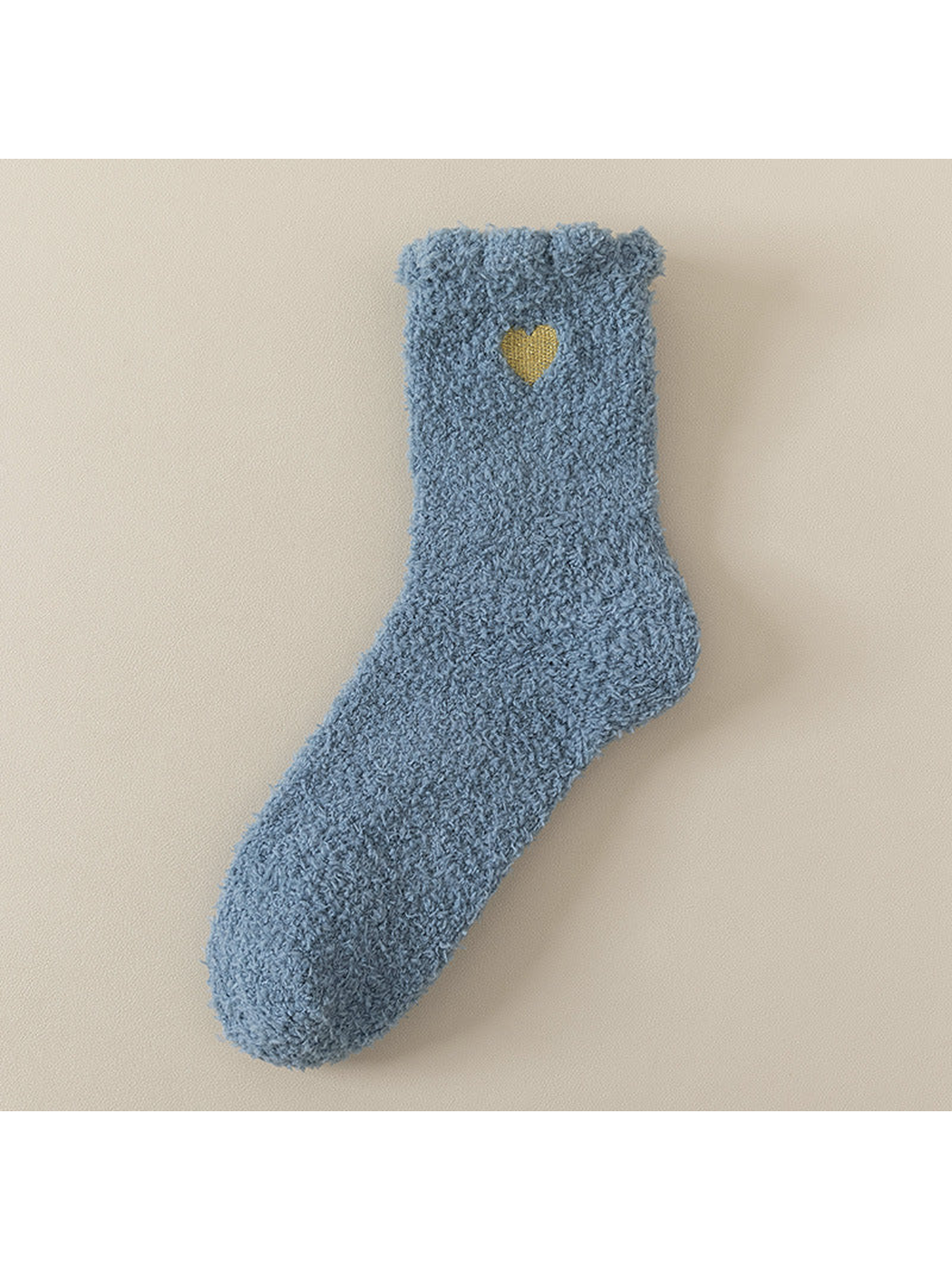Deep blue fuzzy ankle sock with gold heart detail