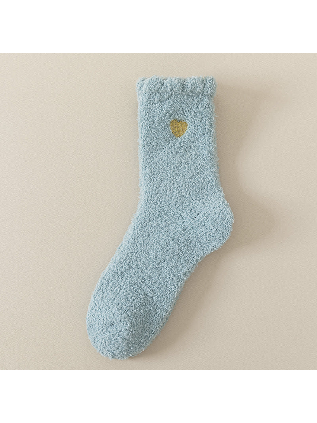 Light blue fuzzy ankle sock with gold heart detail