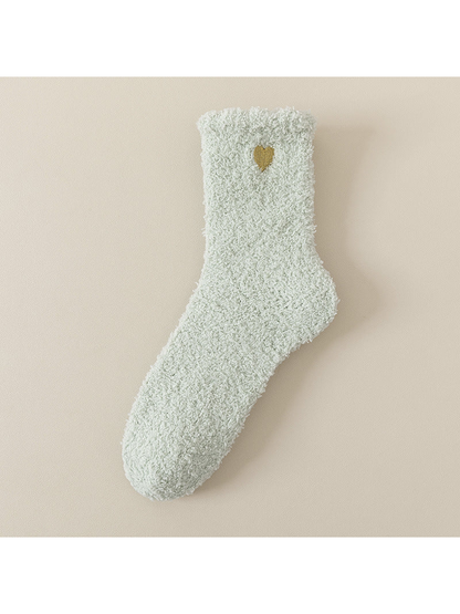 Light green fuzzy ankle sock with gold heart detail