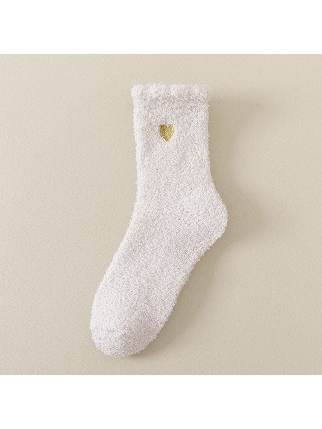 Pale pink-white fuzzy ankle sock with gold heart detail