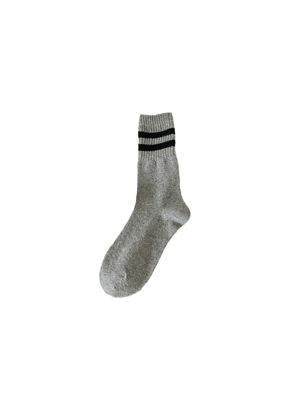 Medium gray crew sock with two black cuff stripes