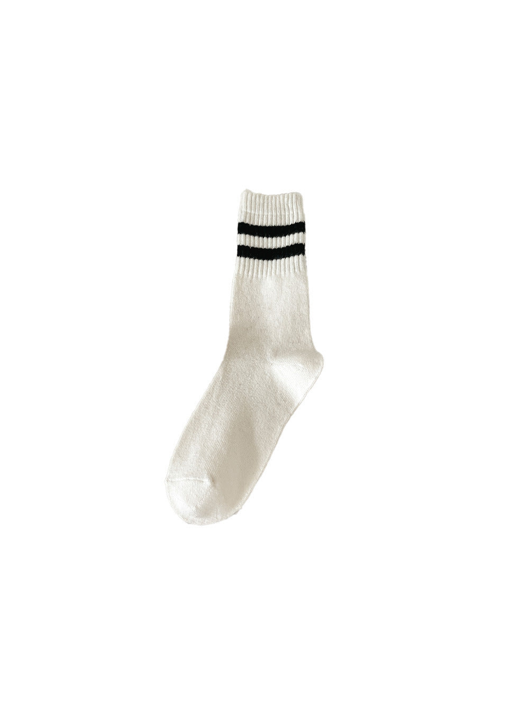White crew sock with two black cuff stripes