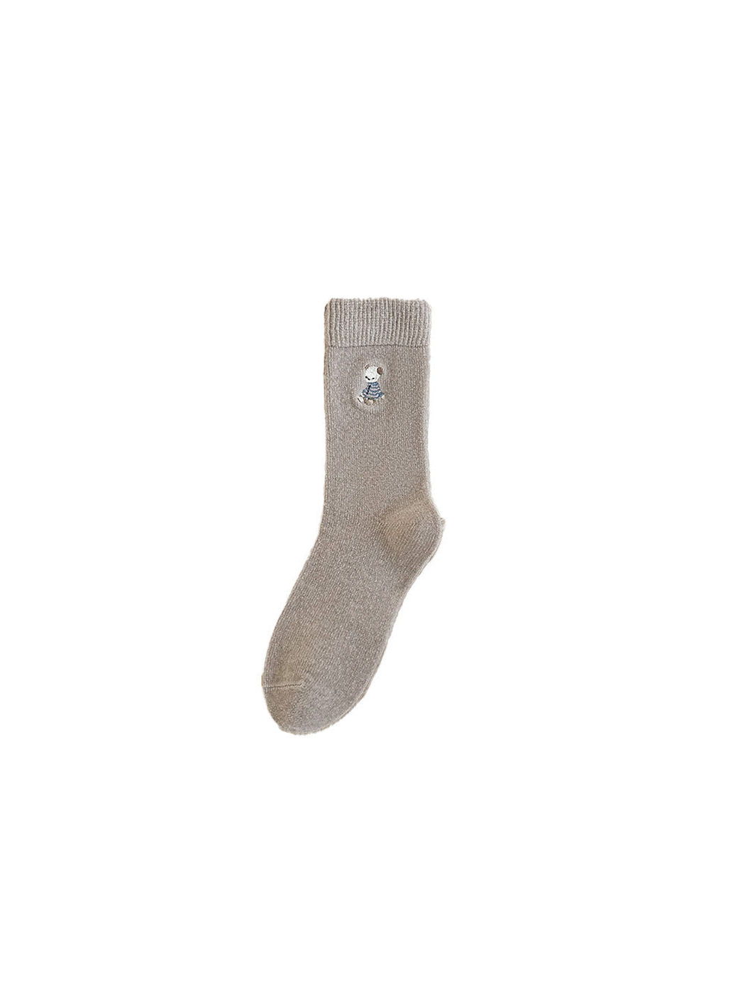 Greige crew sock with small embroidered dog motif