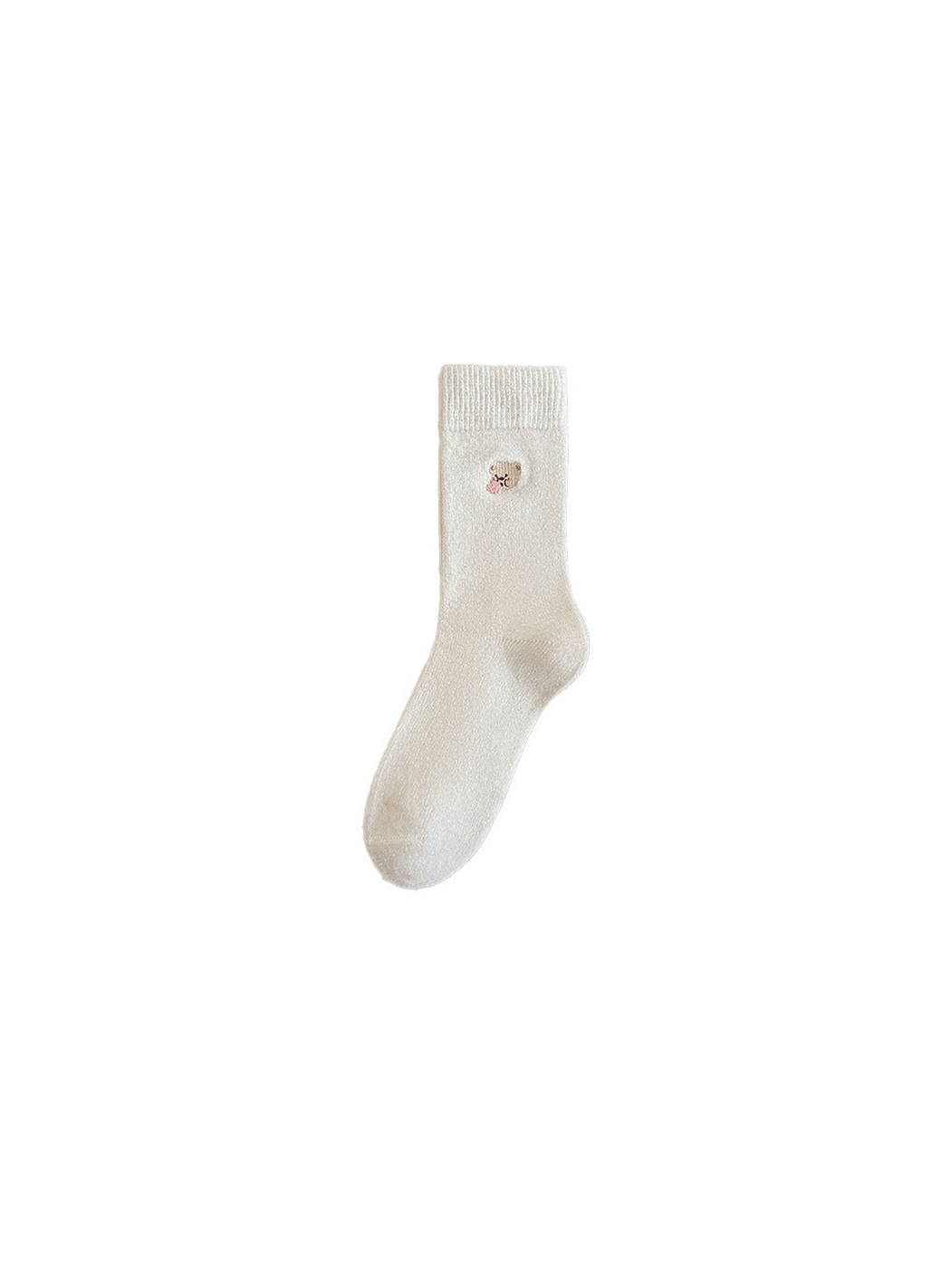 Ivory crew sock with small embroidered animal motif