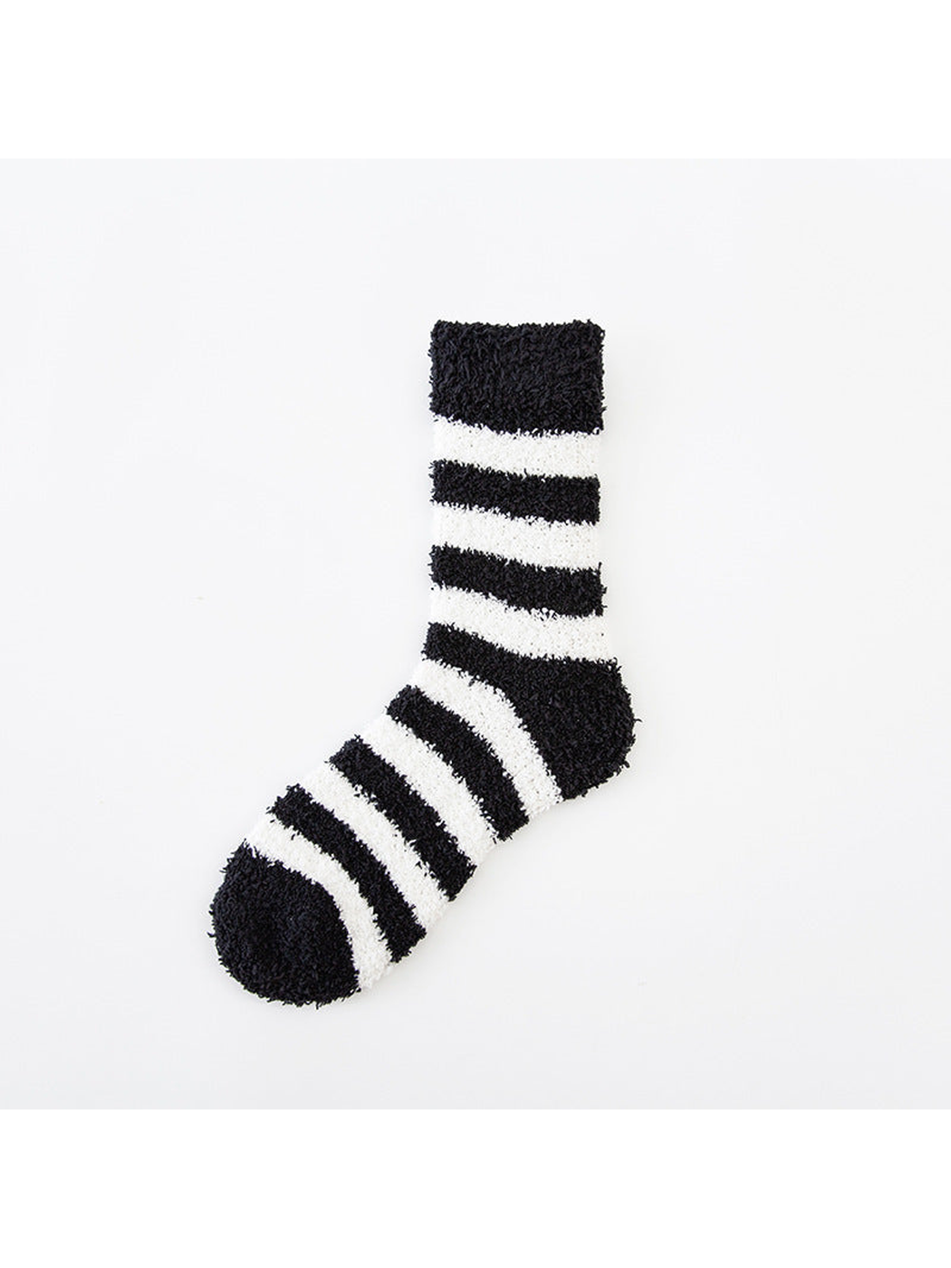 Black and white striped fuzzy crew sock