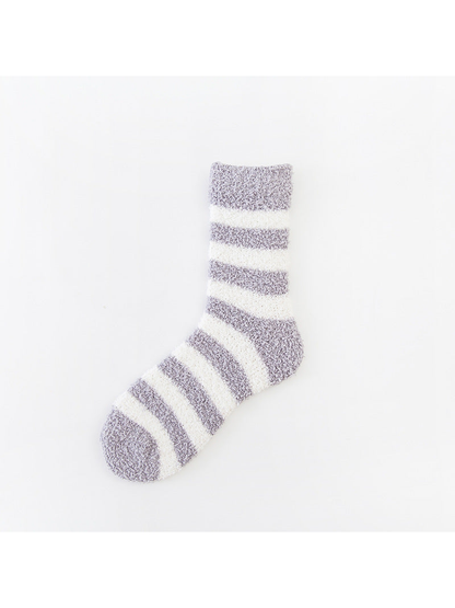 Light gray and white striped fuzzy crew sock