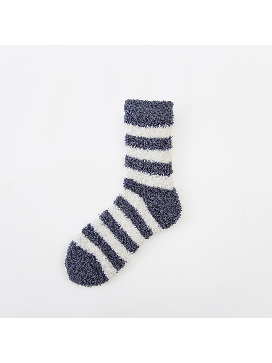 Dark gray and white striped fuzzy crew sock