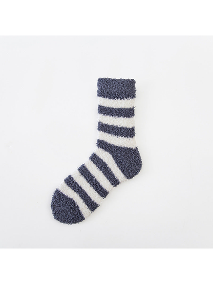 Dark gray and white striped fuzzy crew sock